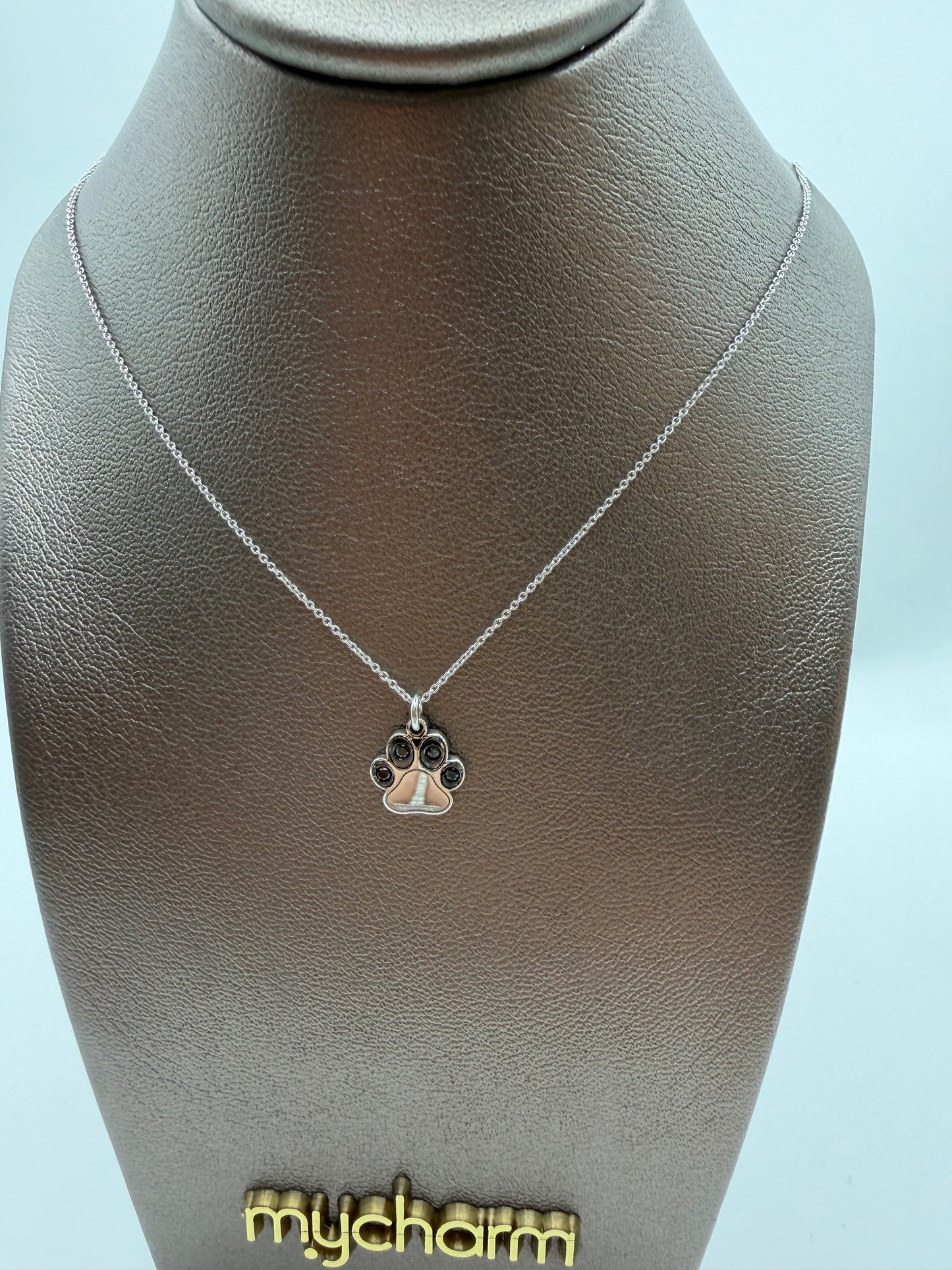 Collana Mycharm in oro con ciondolo zampetta con diamanti neri