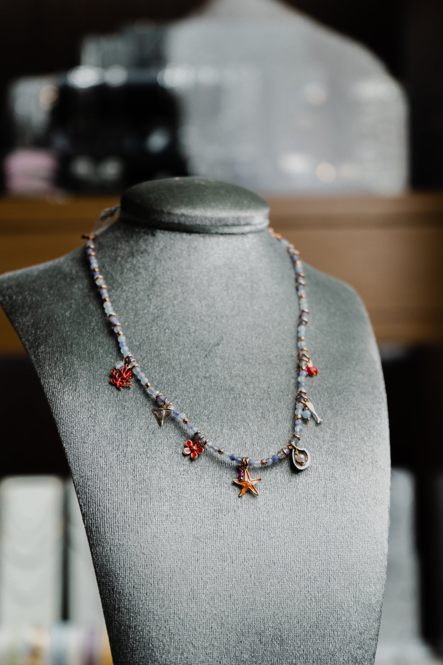 Collana Maman et Sophie in argento, pietre tanzanite e acquamarina