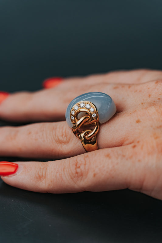 Anello Chimento in oro giallo diamanti e calcedonio