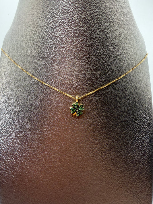 Collana MtCharm in oro con ciondolo quadrifoglio con tsavorite