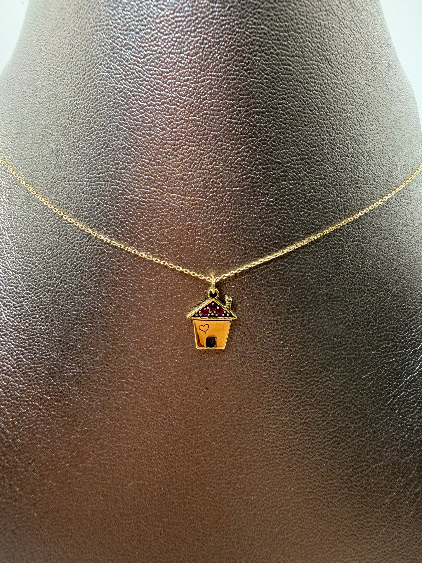 Collana MyCharm in oro con ciondolo casa con rubini