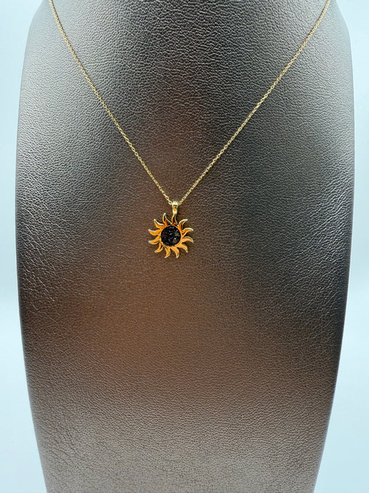 Collana MyCharm in oro con ciondolo sole e diamanti neri