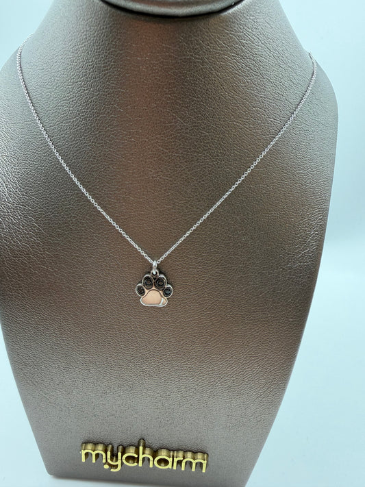 Collana Mycharm in oro con ciondolo zampetta con diamanti neri