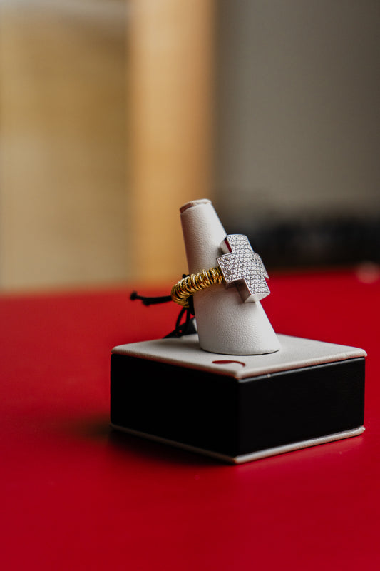 Anello Roberto Demeglio in oro giallo elastico, oro bianco e diamanti bianchi
