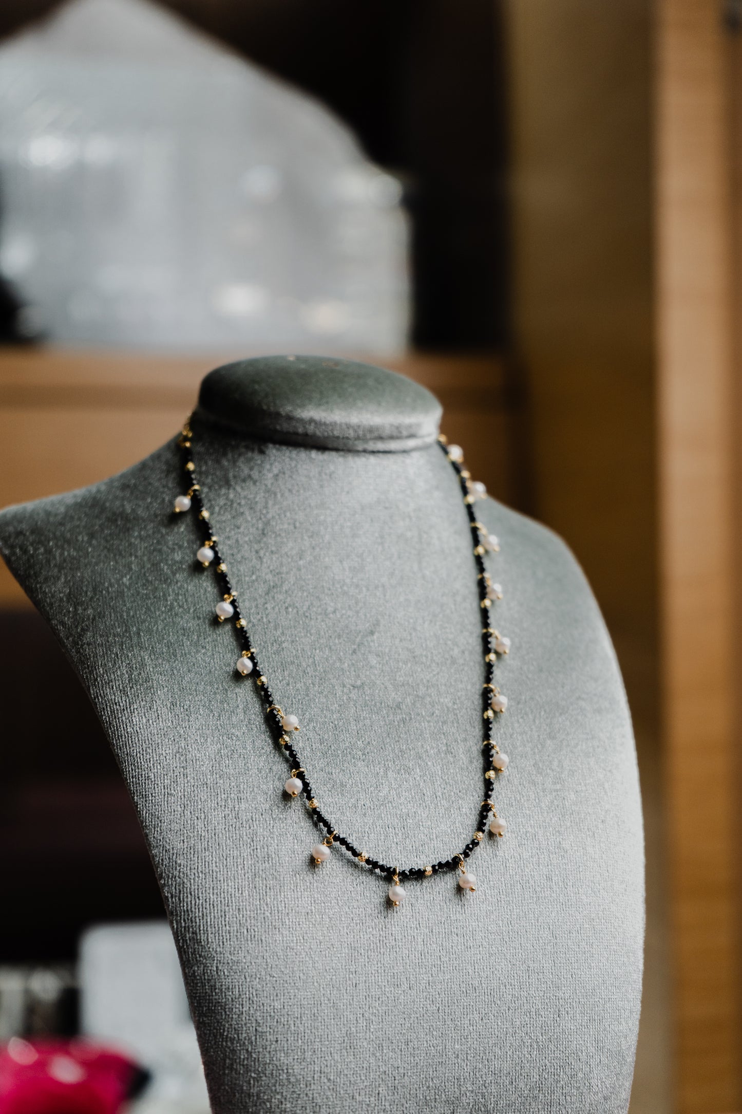 Collana/Bracciale Maman et Sophie in argento spinello nero e perle