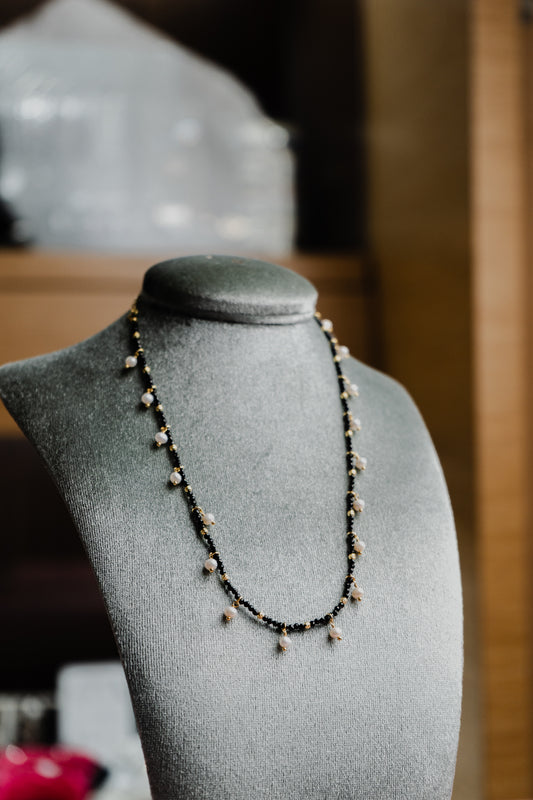 Collana/Bracciale Maman et Sophie in argento spinello nero e perle